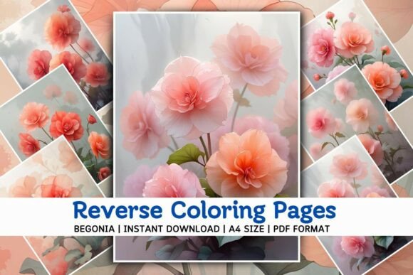 Download Begonia Flowers Reverse Coloring Pages - Premium Bundle