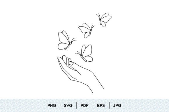 Download Hand and Butterflies Line Art SVG - Art Collection