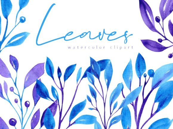 Download Blue&amp;purple Watercolor Leaves Clipart - Art Collection