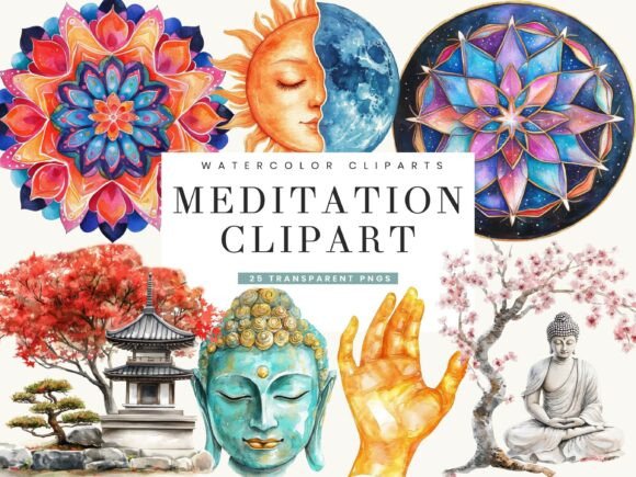 Download Watercolor Meditation Clipart Bundle - Art Collection