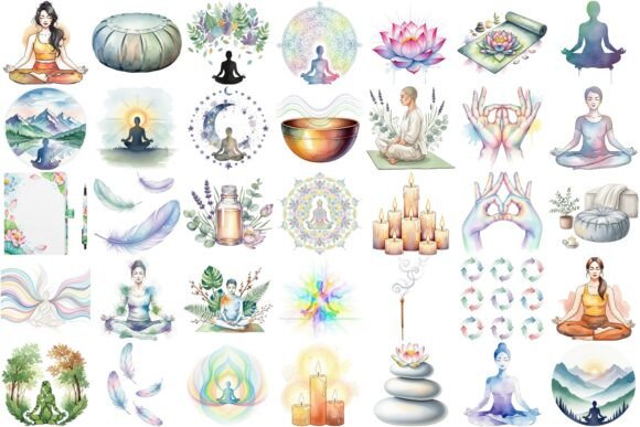 Download Watercolor Meditation Clipart Bundle - Art Collection