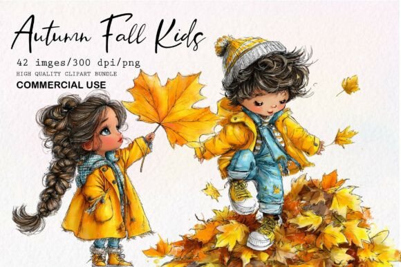 Download Whimsical Autumn Fall Kids Clipart Set - Art Collection