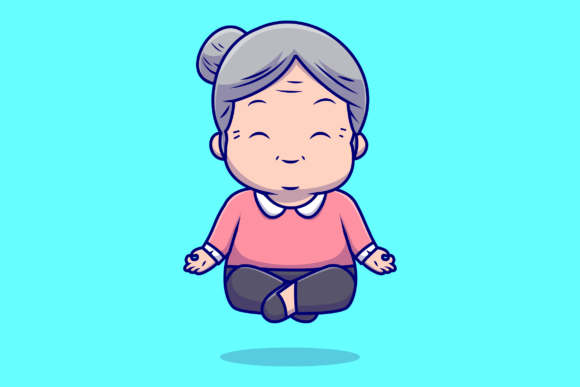 Download Cute Grandmother Meditation Yoga Cartoon - Art Collection