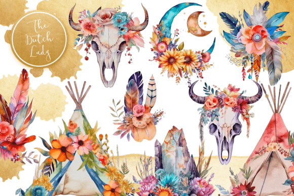 Download Watercolor Bohemian Clipart Set - Art Collection