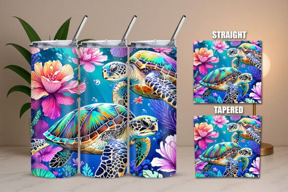 Download Sea Turtles Multicolor Ocean Art Tumbler Wrap - Art Collection