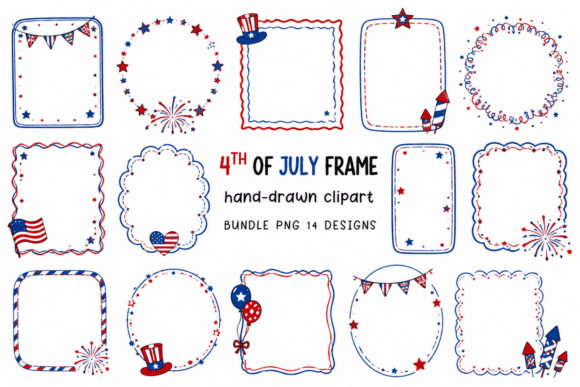Download Hand-drawn 4th of July Frame Clipart Set - Art Collection