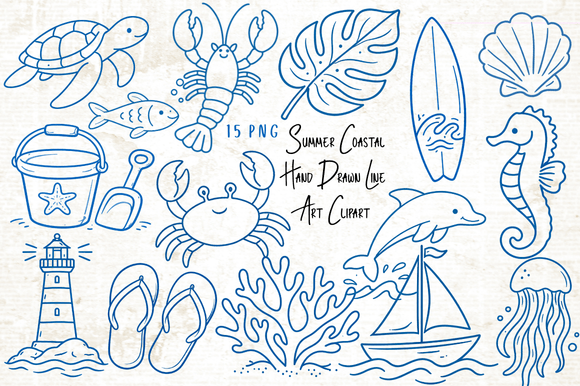 Download Summer Coastal Hand Drawn Line Art PNG - Art Collection