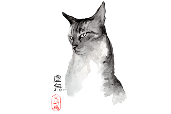 Download Japanese Watercolor Zen Art, Cat Image - Art Collection