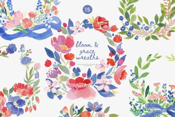 Download Watercolor Floral Wreaths Clipart Set - Art Collection