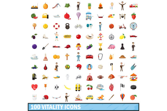 Download 100 Vitality Icons Set, Cartoon Style - Art Collection