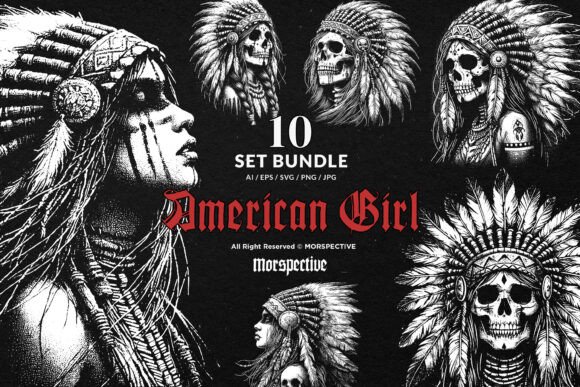 Download 10 Bundle Dark Art American Indian Skull - Art Collection