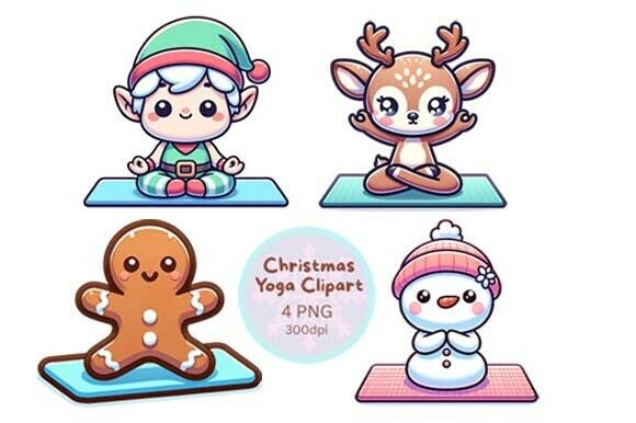 Download Cute Christmas Yoga Clipart Set PNG - Art Collection