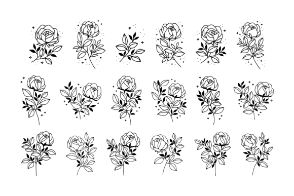 Download Rose Floral Line Art Flower Element Set - Art Collection