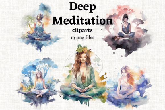 Download Watercolor Meditation Clipart Bundle - Art Collection