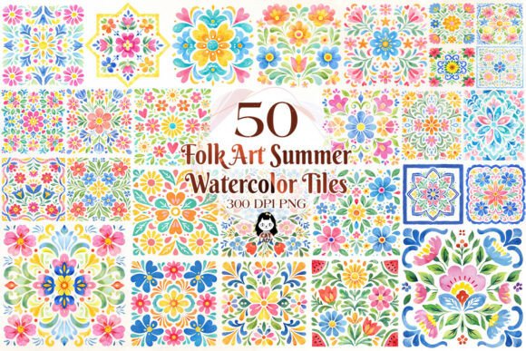 Download Abstract Folk Art Summer Watercolor Tile - Art Collection