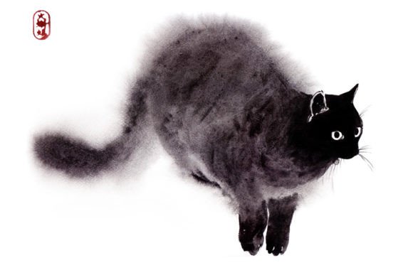 Download Oriental Watercolor Zen Art, Black Cat - Art Collection