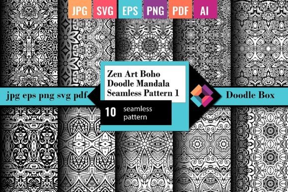 Download Zen Art Boho Doodle Seamless Pattern Set - Art Collection