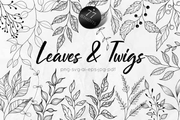 Download Leaves and Twigs Line Art SVG - Art Collection
