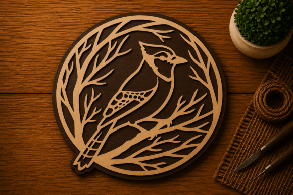 Download Bird in Branch Circle Art Laser Cut SVG - Art Collection