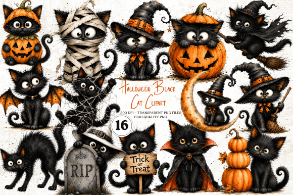Download Halloween Black Cat Clipart PNG - Art Collection