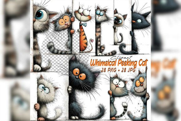 Download Whimsical Quirky Peeking Cat Clipart Set - Art Collection