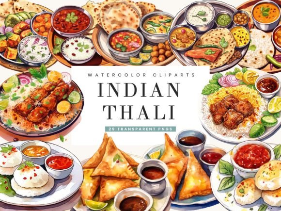 Download Watercolor Indian Thali Clipart Bundle - Art Collection