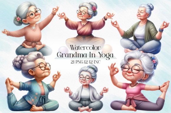 Download Grandma in Yoga Clipart Bundle - Art Collection
