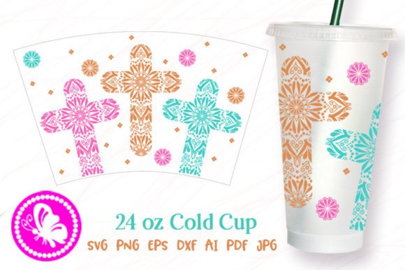Download 24oz Cup Wrap Tumbler Cross Mandala Art - Art Collection