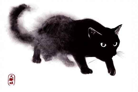 Download Watercolor Zen Art, Black Cat - Art Collection