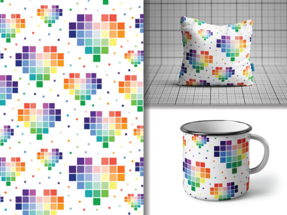 Download Seamless Pattern Multicolor Pixel Heart - Art Collection