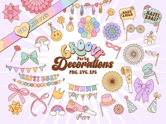 Download Groovy Retro Party Decoration Design Set - Art Collection