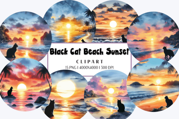 Download Black Cat Beach Sunset Circle Clipart - Art Collection
