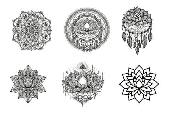 Download Sacred Lotus Mandala Line Art Bundle PNG - Art Collection