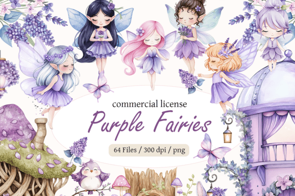 Download Purple Fairy Clipart Bundle | Watercolor - Art Collection