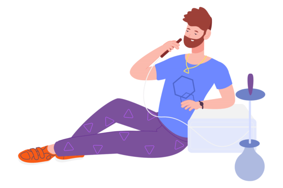 Download Man Smoking Hookah. Party Relaxation Wit - Art Collection