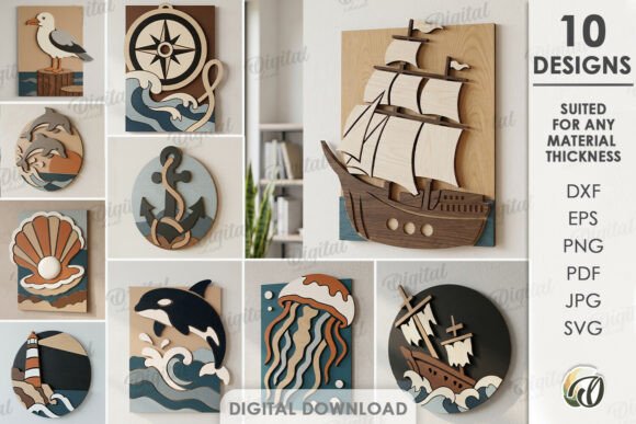 Download Coastal Mosaic Wall Arts Bundle Lasercut - Art Collection
