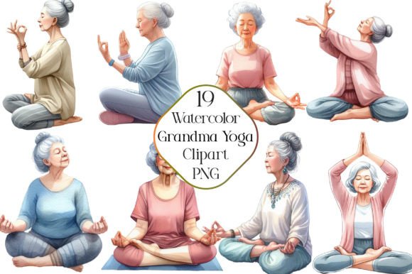 Download Watercolor Grandma in Yoga Clipart - Art Collection
