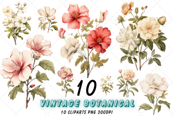Download Vintage Botanical Flowers Clipart Set - Art Collection