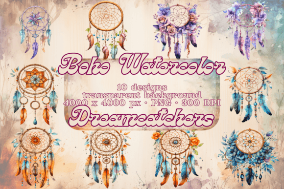 Download Dreamcatcher Clipart Boho Watercolor Set - Art Collection